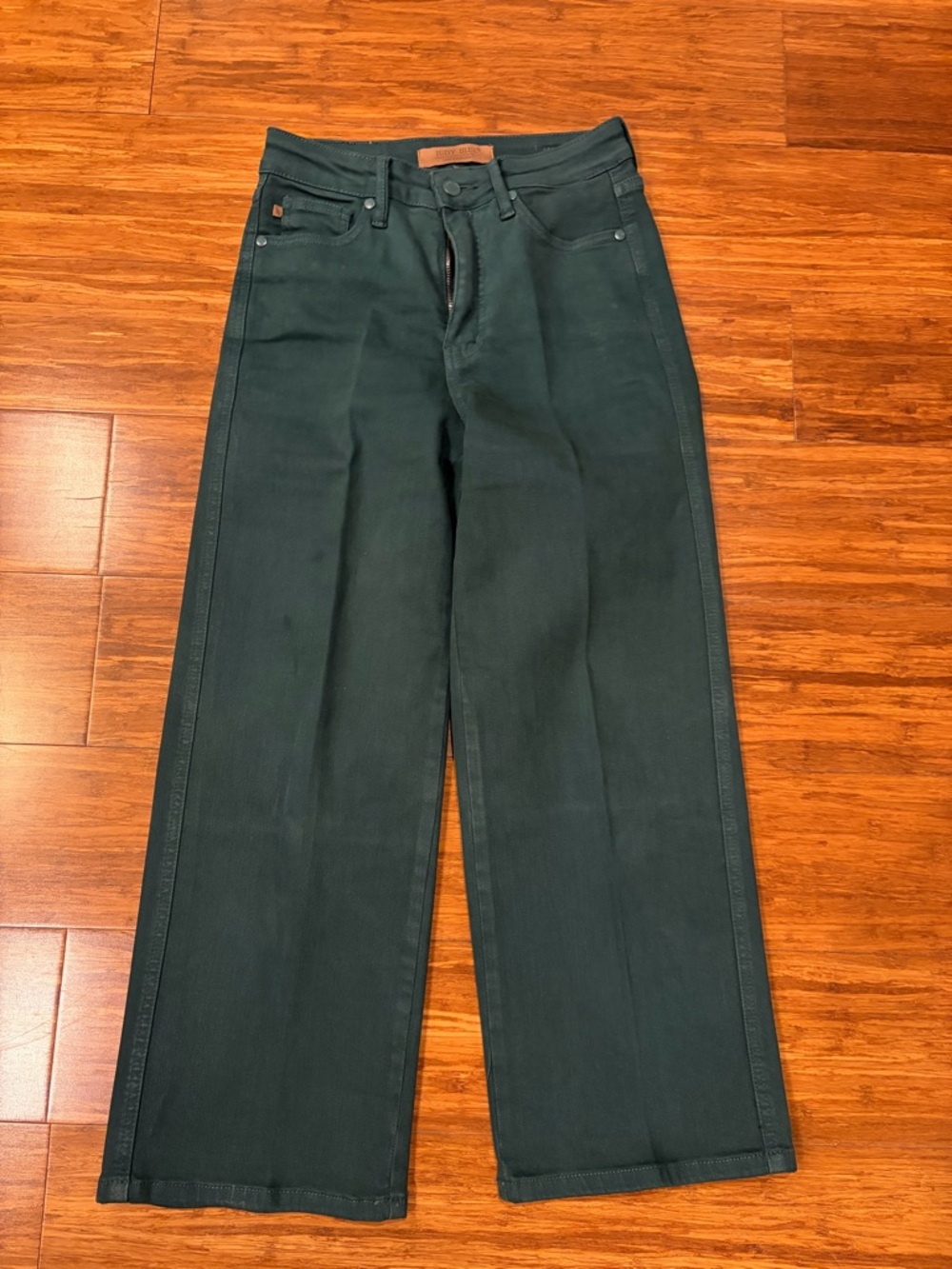 Judy Blue Wide Leg Jeans in Dark Green, ankle length
